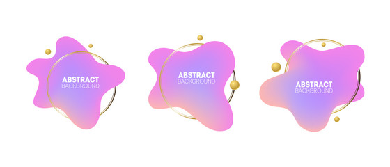 Set of three abstract modern banners. Trendy gradients liquid shapes with golden elements for minimal banner, logo, social post, flyer or presentation designs