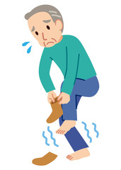 片足立ちで靴下が履けない高齢者　ロコモ