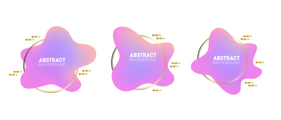Set of three abstract modern banners. Trendy gradients liquid shapes with golden elements for minimal banner, logo, social post, flyer or presentation designs