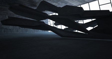 Abstract white and concrete interior. 3D illustration and rendering.