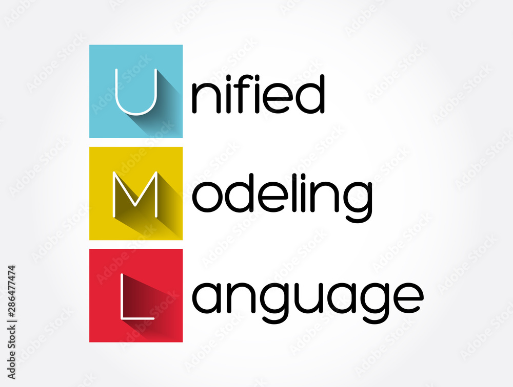 Poster uml - unified modeling language acronym, technology concept background