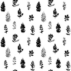 Seamless pattern with ink stamp leaves.