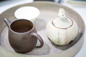 Asian tea set a wooden table