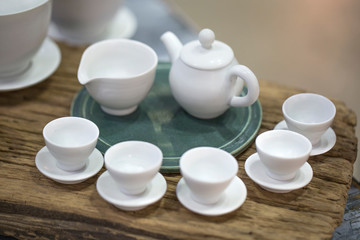 Asian tea set a wooden table