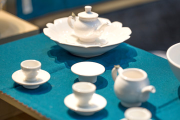 Fototapeta na wymiar Asian tea set a wooden table