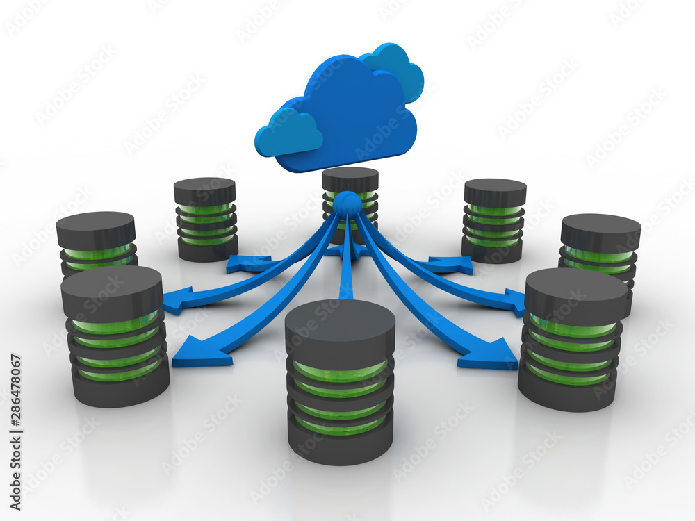 Poster 3d rendering database storage network concept