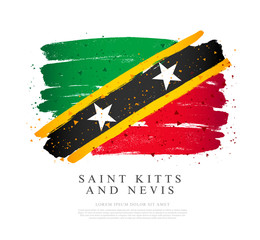 Flag of Saint Kitts and Nevis. Brush strokes are drawn by hand. Independence Day.