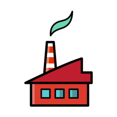 Manufacturing icon cartoon, simple graphics of factory with roof and smoking pipe. Concept og production thcnology industry. Vector drawing.