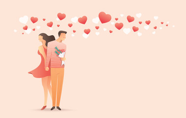 Man and woman holding hands for valentine's day. Vector illustration EPS10