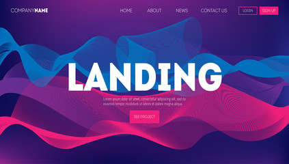 Landing page template. Abstract background wavy design. 
