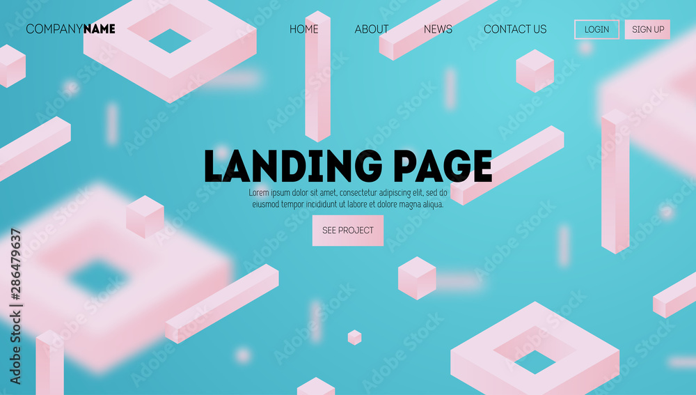 Poster abstract geometric background. 3d gradient forms composition. landing page design template