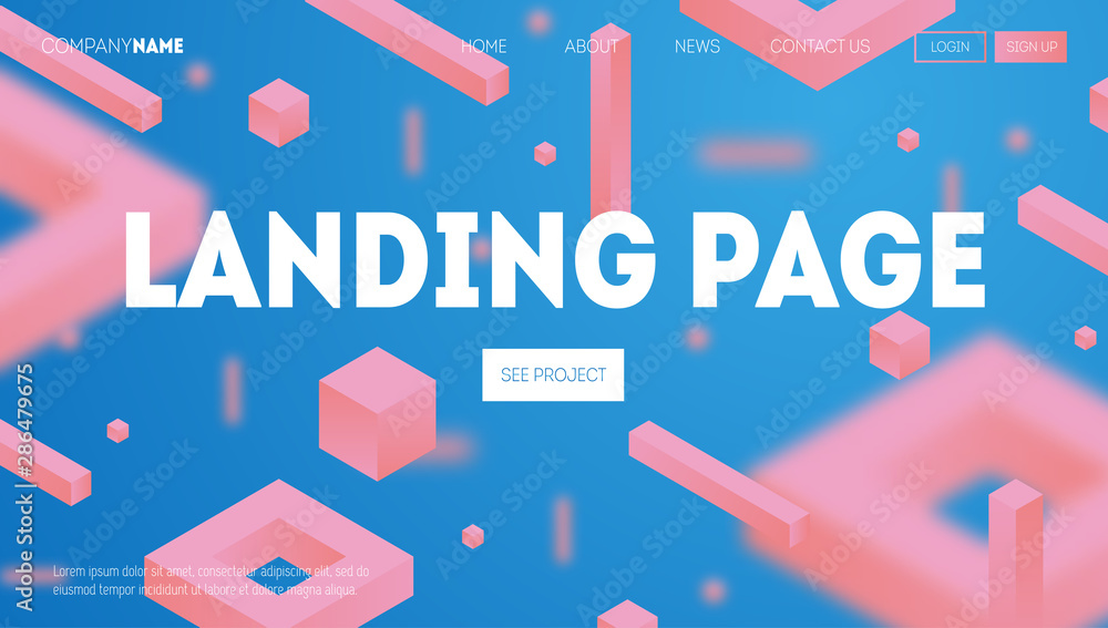 Poster abstract geometric background. 3d gradient forms composition. landing page design template