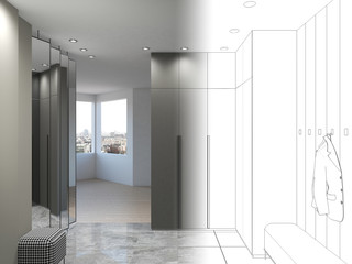 hallway, interior visualization, 3D illustration