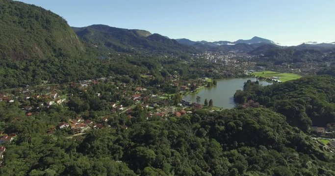 A city with a beautiful lagoon. City with a beautiful lagoon in the mountain. The city of Teresopolis, State of Rio de Janeiro, Brazil, South America. 
