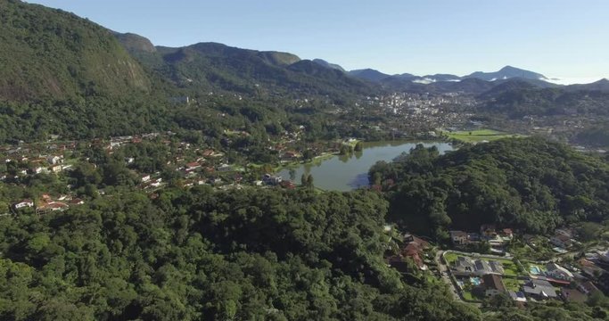 A city with a beautiful lagoon. City with a beautiful lagoon in the mountain. The city of Teresopolis, State of Rio de Janeiro, Brazil, South America. 