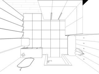 hallway, contour visualization, 3D illustration, sketch, outline