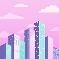 Cityscape template. Urban landscape with colored buildings. Flat vector illustration
