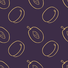 Fototapeta na wymiar outline plum fruit seamless pattern