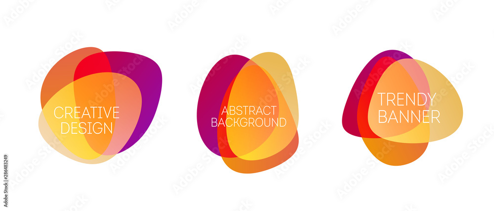 Poster color abstract liquid shape. set of fluid color overlap gradient badges.