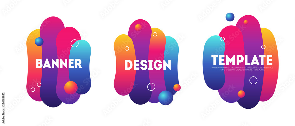 Poster vector fluid gradient liquid abstract geometric shapes. futuristic trendy elements for minimal banne