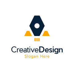 modern logo design combining rocket and initial A, A initial letter with rocket shape logo design