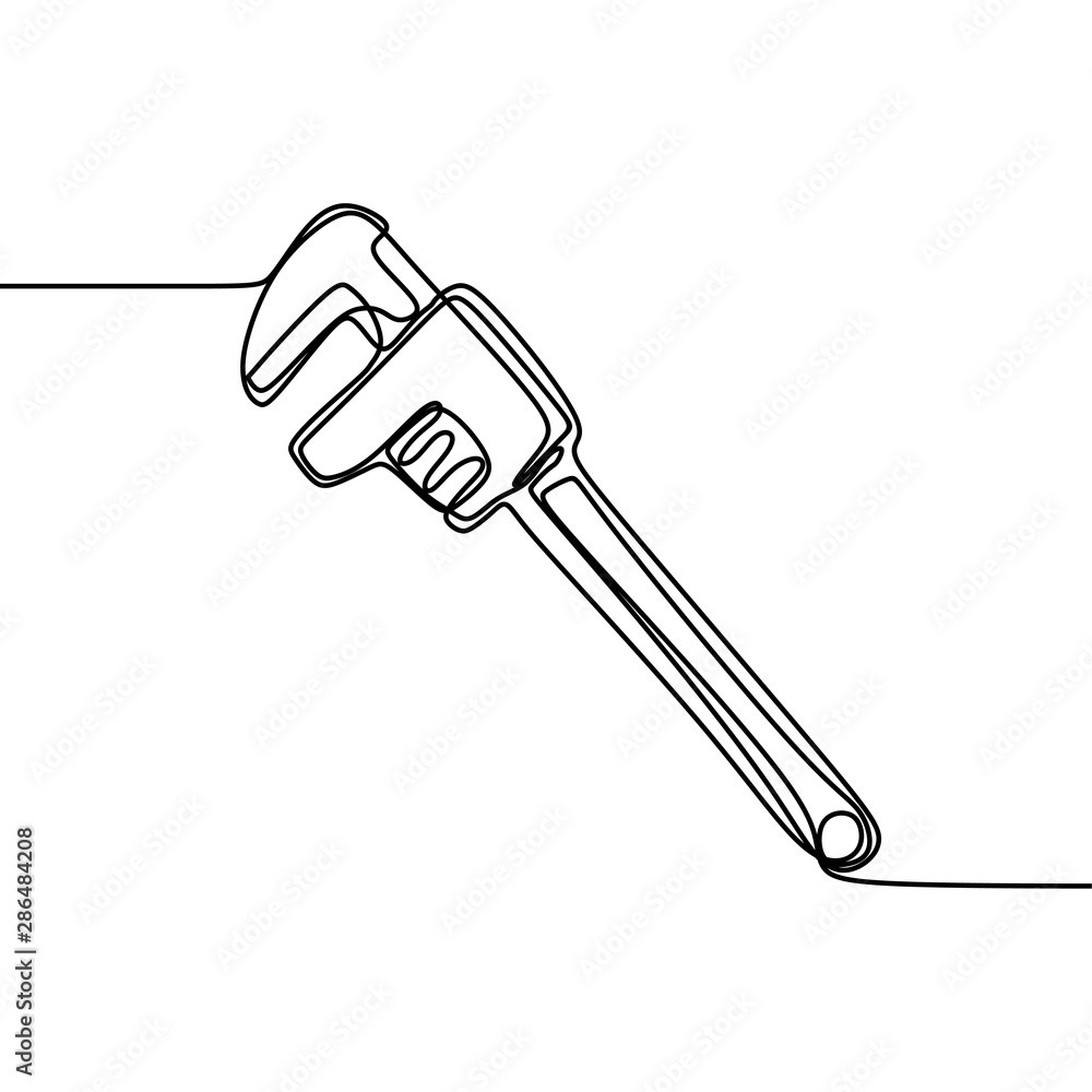 Poster adjustable spanner continuous one line drawing vector illustration object isolated on white backgrou