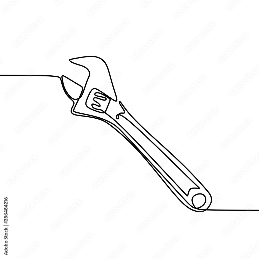 Poster continuous one line adjustable spanner drawing vector illustration object isolated on white backgrou