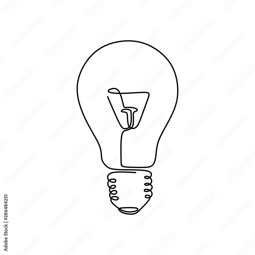 Poster continuous one line drawing light bulb symbol idea and creativity isolated on white background minim