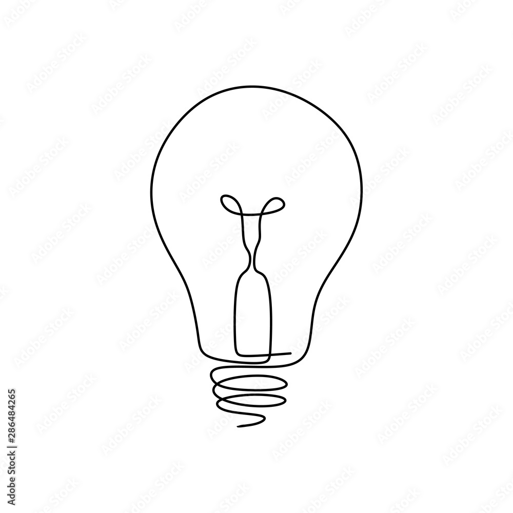 Poster continuous one line drawing light bulb symbol idea and creativity isolated on white background minim