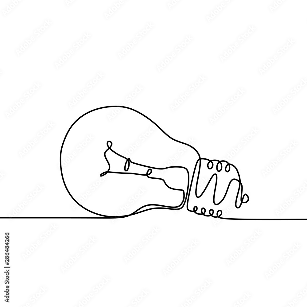 Poster continuous one line drawing light bulb symbol idea and creativity isolated on white background minim