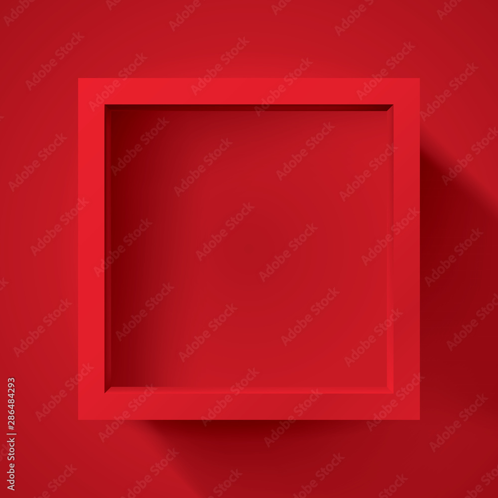 Poster realistic empty frame on red background, border for your creative project, mockup for you project. v