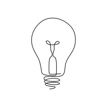 Continuous one line drawing light bulb symbol idea and creativity isolated on white background minimalism design.