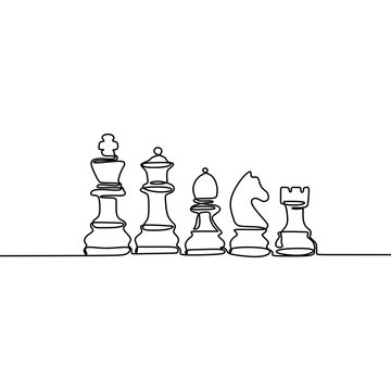 recommend clip art: Continuous one line drawing of chess pieces minimalist design isolated on white background. Group of players tactic concept.