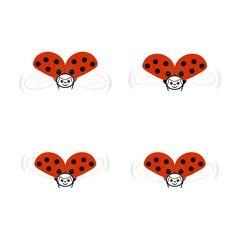Ladybird card. Illustration ladybug fly. Cute colorful sign red insect symbol spring, summer, garden. Template for t shirt, apparel, card, poster, etc. Design element Vector illustration.