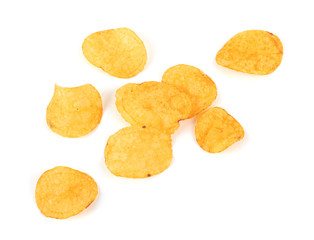 Potato chips on white