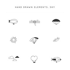 Sky sports. Set of vector hand drawn logo elements.