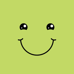 Emoticon with happy smile. Cartoon character sign isolated on green background