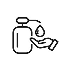 clean hands with liquid soap - minimal line web icon. simple vector illustration. concept for infographic, website or app.