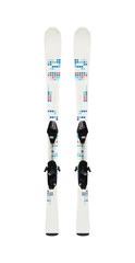 Pair of alpine skis isolated on white background. Sport equipment for skiing in mountains
