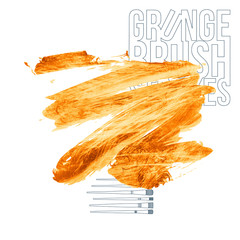 Orange brush stroke and texture. Grunge vector abstract hand - painted element. Underline and border design.