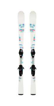 Pair of alpine skis isolated on white background. Sport equipment for skiing in mountains