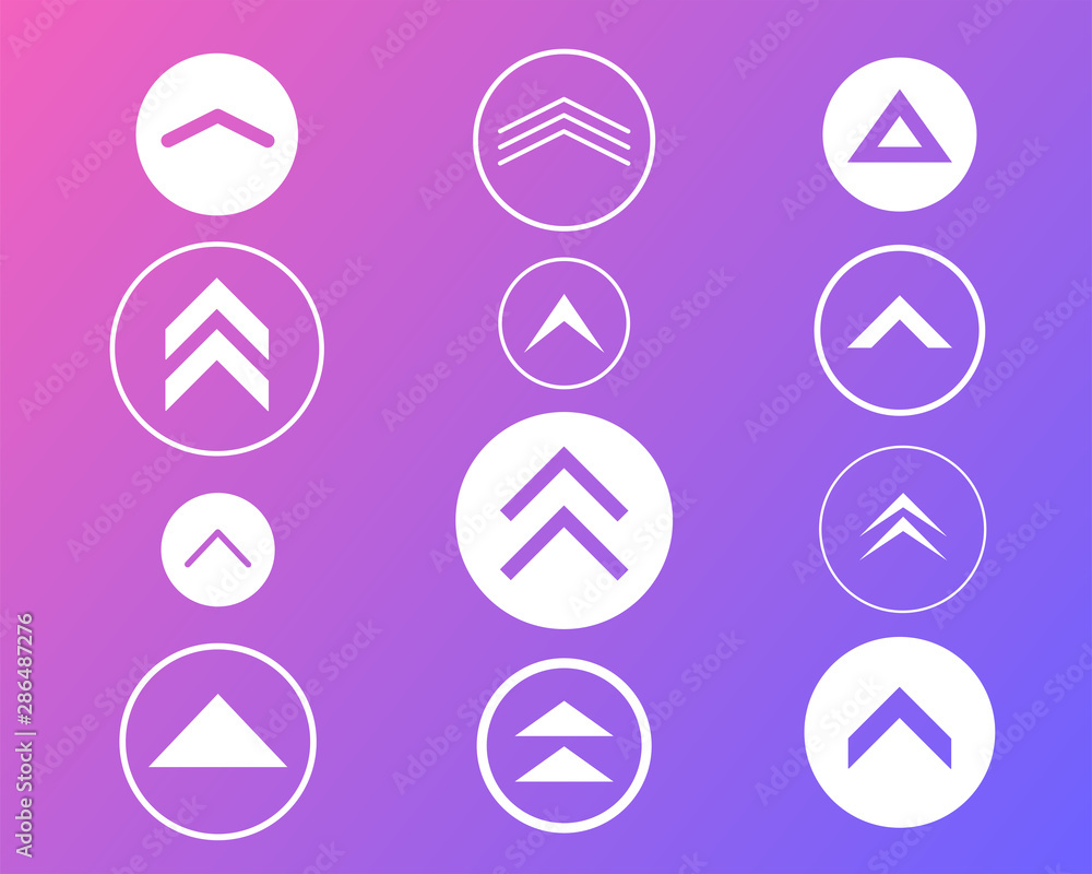 Poster swipe up icon set isolated on gradient background for stories design, scroll pictogram. arrow up log