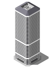 Isometric tall building vector illustration isolated on white background.