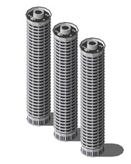 Set of isometric round tall buildings vector illustration isolated on white background.