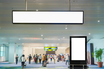 two blank advertising billboard at airport background large LCD advertisement