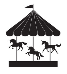 Vector flat black unicorn carousel silhouette isolated on white background © Sweta