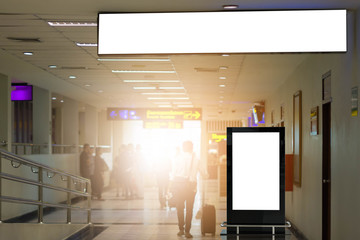 two blank advertising billboard at airport background large LCD advertisement