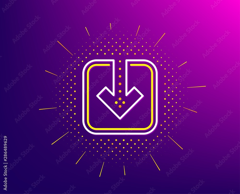 Poster load document line icon. halftone pattern. download arrowhead symbol. direction or pointer sign. gra