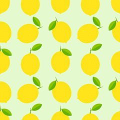Summer lemon and leaves seamless pattern.
