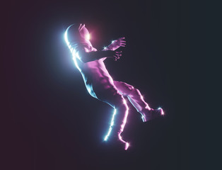 Astronaut neon cyberpunk background concept. 3d rendering.